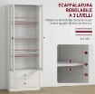 CREDENZA CUCINA CON ARMADIETTO E 2 CASSETTI, ANTE IN VETRO E RIPIANI REGOLABILI, 59X30X164 CM, BIANCO