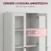 CREDENZA CUCINA CON ARMADIETTO E 2 CASSETTI, ANTE IN VETRO E RIPIANI REGOLABILI, 59X30X164 CM, BIANCO