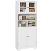 CREDENZA CUCINA CON 2 ARMADIETTI E 3 VANI APERTI, ANTE A VETRO E RIPIANI REGOLABILI, 60X30X145.5 CM, BIANCO