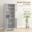CREDENZA CUCINA CON 2 ARMADIETTI E 3 VANI APERTI, ANTE A VETRO E RIPIANI REGOLABILI, 60X30X145.5 CM, BIANCO