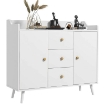 CREDENZA MODERNA IN LEGNO CON 3 CASSETTI E 2 ARMADIETTI A 2 LIVELLI, 90X32X80 CM, BIANCO