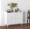 CREDENZA MODERNA IN LEGNO CON 3 CASSETTI E 2 ARMADIETTI A 2 LIVELLI, 90X32X80 CM, BIANCO