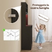 CREDENZA DA CUCINA ALTA STILE RUSTICO CON 2 ARMADIETTI, PORTABOTTIGLIE, PRESE DI RICARICA E LUCI LED, NERO