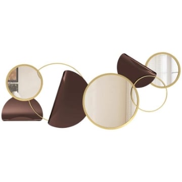 DECORAZIONE MURALE IN METALLO 3D MODERNA CON SPECCHI PER SALOTTO E INGRESSO 101X41.5 CM ORO