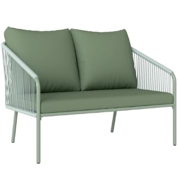 DIVANO DA GIARDINO 2 POSTI IN RATTAN PE STILE BOHO CON CUSCINI SFODERABILI E BRACCIOLI VERDE