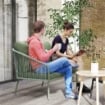 DIVANO DA GIARDINO 2 POSTI IN RATTAN PE STILE BOHO CON CUSCINI SFODERABILI E BRACCIOLI VERDE