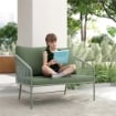 DIVANO DA GIARDINO 2 POSTI IN RATTAN PE STILE BOHO CON CUSCINI SFODERABILI E BRACCIOLI VERDE