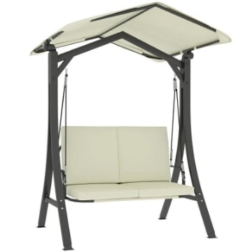 DONDOLO DA GIARDINO 2 POSTI CON TETTUCCIO REGOLABILE E CUSCINI 150X120X182 CM CREMA