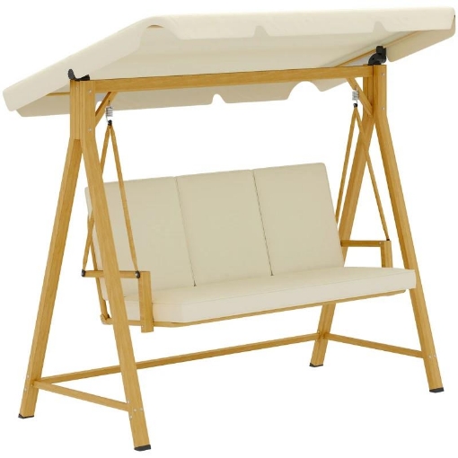 DONDOLO DA GIARDINO 3 POSTI CON TETTUCCIO REGOLABILE E CUSCINI 195X120X170 CM BEIGE
