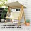 DONDOLO DA GIARDINO 3 POSTI CON TETTUCCIO REGOLABILE E CUSCINI 195X120X170 CM BEIGE