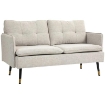 DIVANO 2 POSTI IN TESSUTO EFFETTO LINO CON GAMBE IN ACCIAIO E CUSCINI IMBOTTITI, 139X68X80 CM, BIANCO CREMA