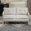 DIVANO 2 POSTI IN TESSUTO EFFETTO LINO CON GAMBE IN ACCIAIO E CUSCINI IMBOTTITI, 139X68X80 CM, BIANCO CREMA
