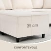 DIVANO CON PENISOLA A 3 POSTI IN TESSUTO EFFETTO VELLUTO, SCHIUMA E NYLON, 241X153X83 CM, BIANCO CREMA