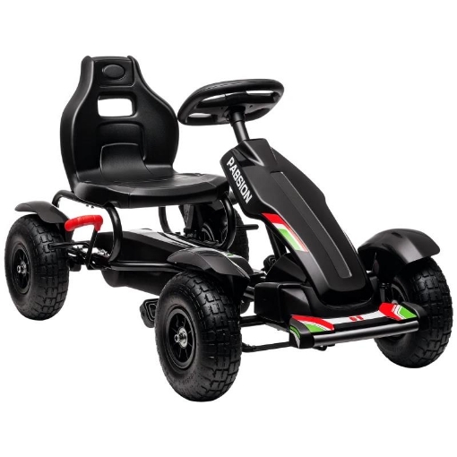 GO KART A PEDALI PER BAMBINI 5-12 ANNI IN PP E METALLO NERO CON SEDILE REGOLABILE E FRENO A MANO 121X58X61 CM