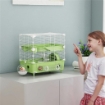 GABBIA PER CRICETI A 2 LIVELLI E 3 PORTE CON RUOTA E TUBI IN ACCIAIO PS E PP 44.5X28X44 CM VERDE E BIANCO