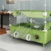GABBIA PER CRICETI A 2 LIVELLI E 3 PORTE CON RUOTA E TUBI IN ACCIAIO PS E PP 44.5X28X44 CM VERDE E BIANCO