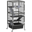 GABBIA PER PICCOLI ANIMALI A 4 LIVELLI CON RAMPE PIATTAFORME AMACA E RUOTE 52X52X115 CM GRIGIO