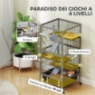 GABBIA PER PICCOLI ANIMALI A 4 LIVELLI CON RAMPE PIATTAFORME AMACA E RUOTE 52X52X115 CM GRIGIO