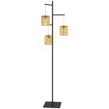 LAMPADA DA ESTERNO SOLARE IN STILE BOHO CON BASE QUADRATA IN RATTAN PE E ACCIAIO 45X45X178 CM NERO E GIALLO
