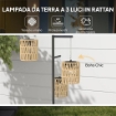 LAMPADA DA ESTERNO SOLARE IN STILE BOHO CON BASE QUADRATA IN RATTAN PE E ACCIAIO 45X45X178 CM NERO E GIALLO