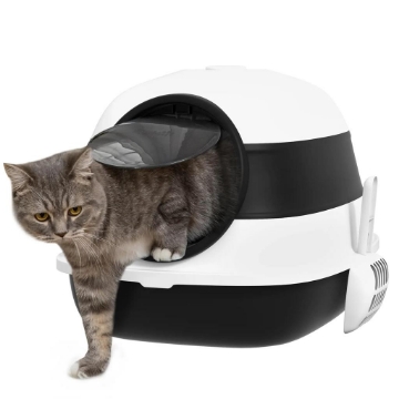 LETTIERA PER GATTI CHIUSA CON COPERCHIO PALETTA E DEODORANTE DESIGN PIEGHEVOLE 52X41X38 CM BIANCA E NERA