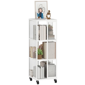 LIBRERIA MODERNA A 3 RIPIANI IN METALLO A RETE CON RUOTE 35X35X99 CM BIANCO