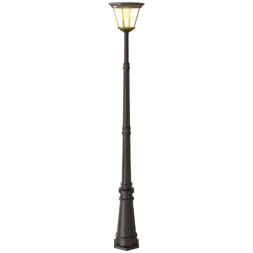 LAMPIONE DA GIARDINO A ENERGIA SOLARE CON SENSORE PIR, IN ALLUMINIO E VETRO, 26X24X220 CM, NERO