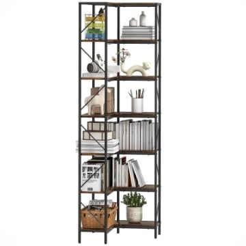 LIBRERIA ANGOLARE INDUSTRIALE A 7 LIVELLI, IN LEGNO E ACCIAIO, 60X60X198 CM, MARRONE RUSTICO