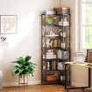 LIBRERIA ANGOLARE INDUSTRIALE A 7 LIVELLI, IN LEGNO E ACCIAIO, 60X60X198 CM, MARRONE RUSTICO