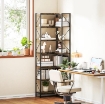 LIBRERIA ANGOLARE INDUSTRIALE A 7 LIVELLI, IN LEGNO E ACCIAIO, 60X60X198 CM, MARRONE RUSTICO