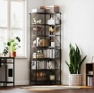 LIBRERIA ANGOLARE INDUSTRIALE A 7 LIVELLI, IN LEGNO E ACCIAIO, 60X60X198 CM, MARRONE RUSTICO