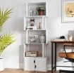 LIBRERIA MODERNA CON 5 RIPIANI E ARMADIETTO A 2 ANTE IN LEGNO, 60X23.8X179.2 CM, BIANCO