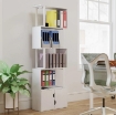 LIBRERIA MODERNA CON 5 RIPIANI E ARMADIETTO A 2 ANTE IN LEGNO, 60X23.8X179.2 CM, BIANCO