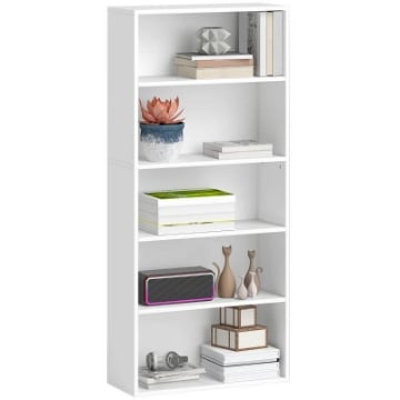 MOBILE LIBRERIA A 5 RIPIANI CON 3 SCAFFALI FLESSIBILI IN LEGNO 60X24X133.5 CM BIANCO