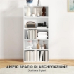 MOBILE LIBRERIA A 5 RIPIANI CON 3 SCAFFALI FLESSIBILI IN LEGNO 60X24X133.5 CM BIANCO