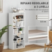 MOBILE LIBRERIA A 5 RIPIANI CON 3 SCAFFALI FLESSIBILI IN LEGNO 60X24X133.5 CM BIANCO
