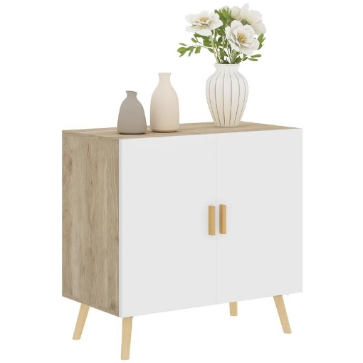MOBILE MULTIUSO CON RIPIANO REGOLABILE SU 3 LIVELLI E BASE RIALZATA IN LEGNO 76X41.2X74 CM BIANCO E ROVERE