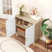 MOBILE MULTIUSO CON RIPIANO REGOLABILE SU 3 LIVELLI E BASE RIALZATA IN LEGNO 76X41.2X74 CM BIANCO E ROVERE