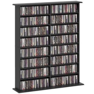 MOBILE LIBRERIA PORTA CD A 16 RIPIANI DAL DESIGN MODERNO IN LEGNO, 106.5X24X123.7 CM, NERO