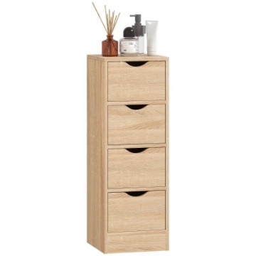 MOBILE BAGNO SALVASPAZIO CON 4 CASSETTI E MANIGLIE INTAGLIATE STILE NORDICO, 29X29X83 CM, LEGNO NATURALE