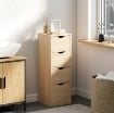 MOBILE BAGNO SALVASPAZIO CON 4 CASSETTI E MANIGLIE INTAGLIATE STILE NORDICO, 29X29X83 CM, LEGNO NATURALE