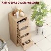 MOBILE BAGNO SALVASPAZIO CON 4 CASSETTI E MANIGLIE INTAGLIATE STILE NORDICO, 29X29X83 CM, LEGNO NATURALE