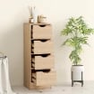 MOBILE BAGNO SALVASPAZIO CON 4 CASSETTI E MANIGLIE INTAGLIATE STILE NORDICO, 29X29X83 CM, LEGNO NATURALE