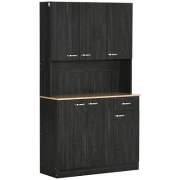 MOBILE DISPENSA ALTO IN LEGNO CON CASSETTI E ARMADIETTI, 101X39X180 CM, NERO