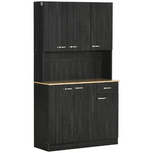 MOBILE DISPENSA ALTO IN LEGNO CON CASSETTI E ARMADIETTI, 101X39X180 CM, NERO