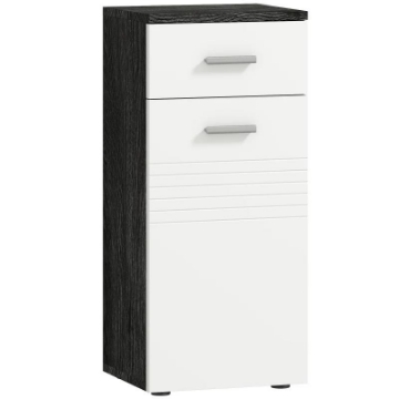 MOBILE BAGNO CON CASSETTO E ARMADIETTO IN LEGNO, 35X30X77.5CM, BIANCO E NERO