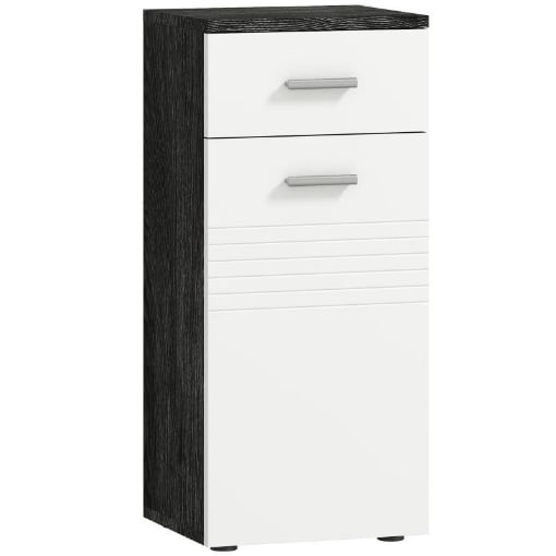 MOBILE BAGNO CON CASSETTO E ARMADIETTO IN LEGNO, 35X30X77.5CM, BIANCO E NERO