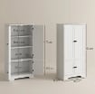 MOBILE CREDENZA DA CUCINA A 4 ANTE CON 2 ARMADIETTI E RIPIANO REGOLABILE, 58.2X30X123 CM, BIANCO