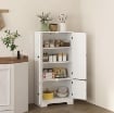 MOBILE CREDENZA DA CUCINA A 4 ANTE CON 2 ARMADIETTI E RIPIANO REGOLABILE, 58.2X30X123 CM, BIANCO