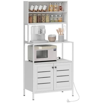 MOBILE DISPENSA CON RIPIANI, ARMADIETTI E 2 PRESE DI RICARICA, IN LEGNO E ACCIAIO, 80X42X171 CM, BIANCO